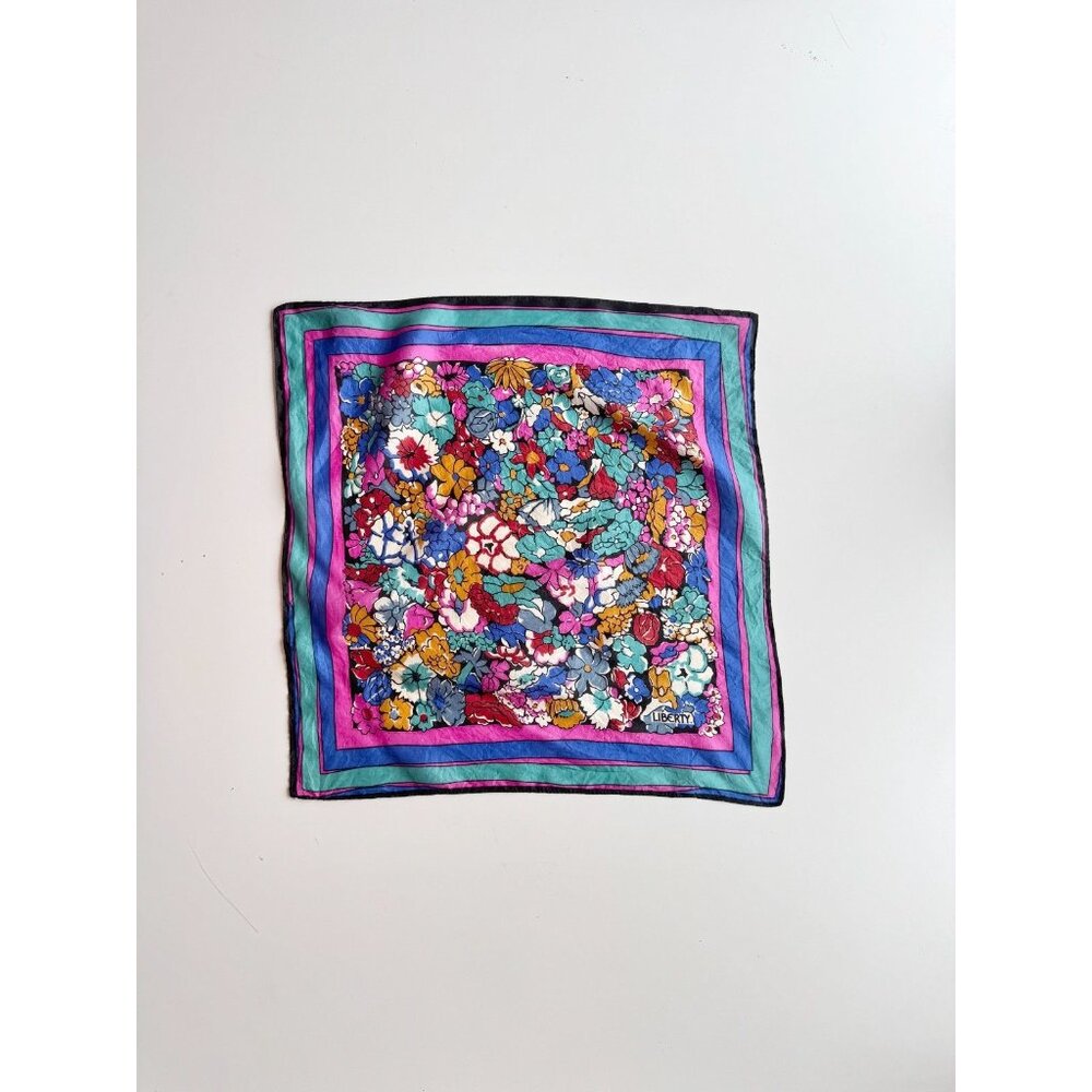 Vintage LIBERTY Floral Silk Habotai 16.5" x 16.5" Square Scarf